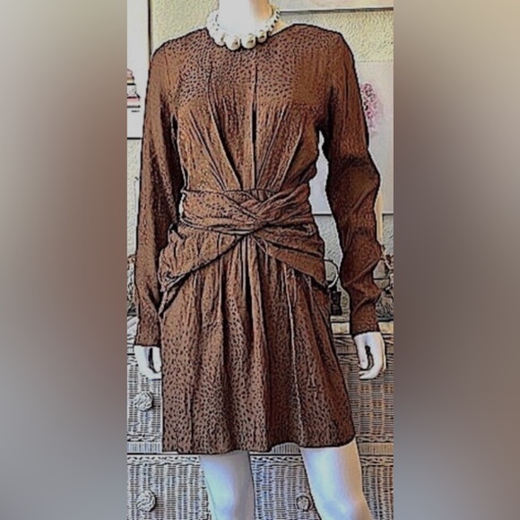 Rouje Paris wrap dress textured and ruched in brown color EU size 38 = US small - Picture 1 of 11